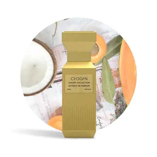 Hoeviane Noir No. 126 inspired by Tom Ford Soleil Blanc perfume bottle with elegant gold accents and a sleek design.